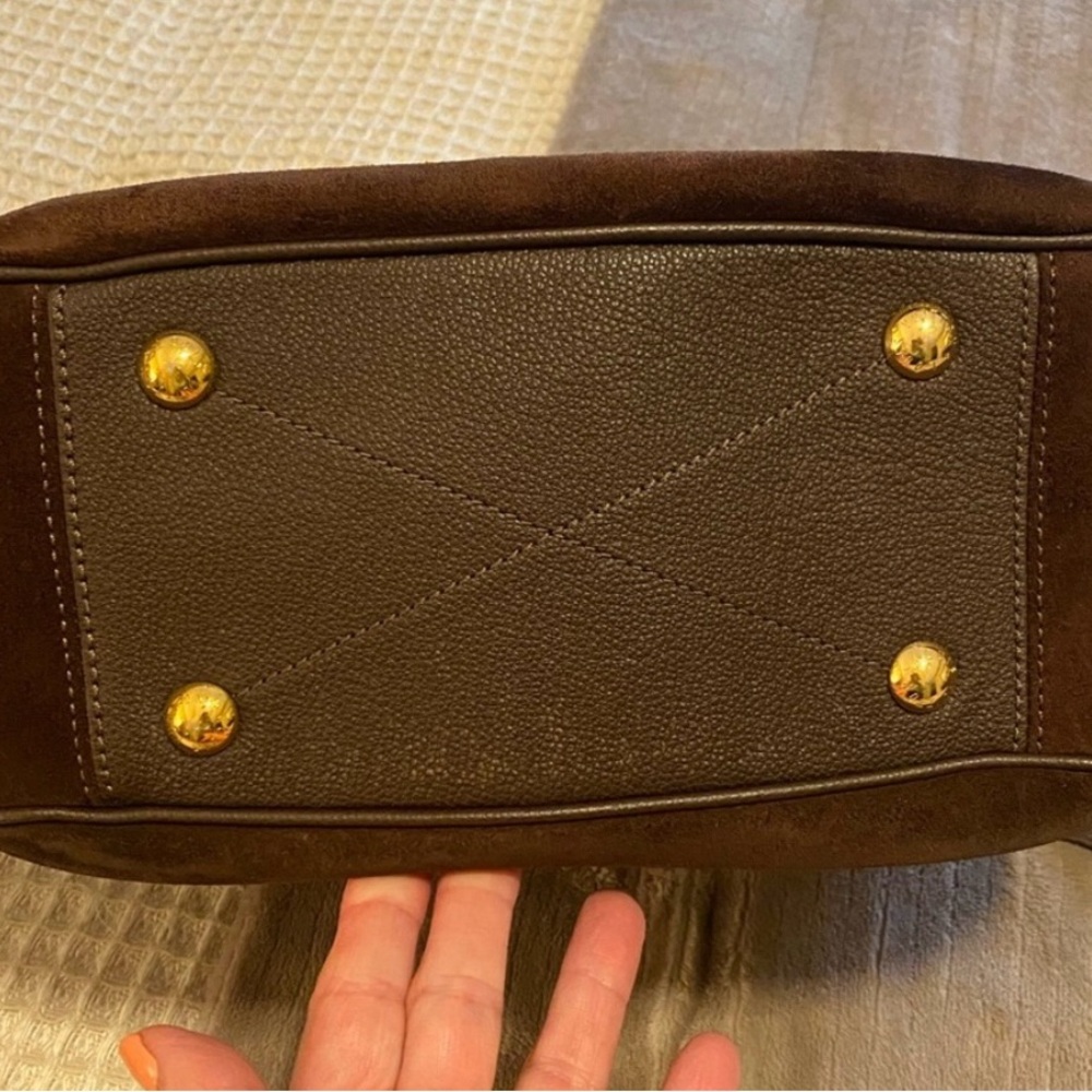 Louis Vuitton Vintage Chocolate Suede Leather Monogram Tote Gold Tone Hardware - Picture 14 of 15
